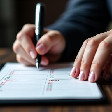 予約カレンダーとペンを持つ手、次回の来店時期を示唆