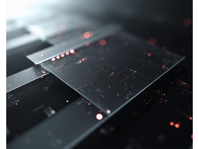 複数の透明なレイヤーが重なり合う抽象的なデザイン、情報の分別と共有の複雑さを表現