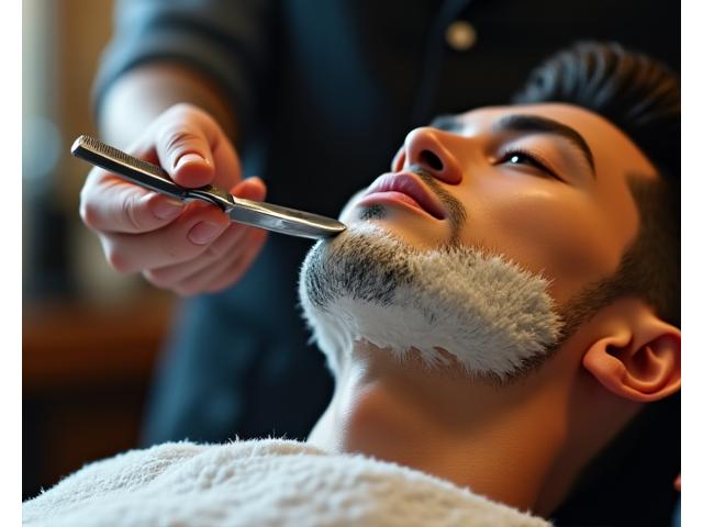 プロのバーバーによる伝統的な危険剃刀シェービング